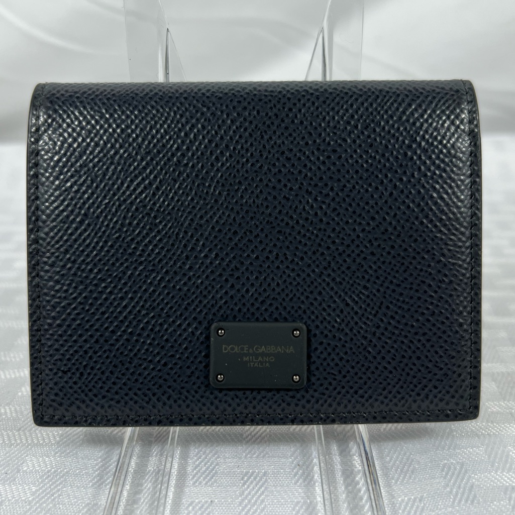1013 Dolce  Gabbana Black Dauphine Calfskin Leather Card Holdermade In Italy